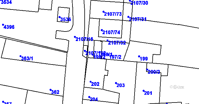 Parcela st. 198/1 v KÚ Komín, Katastrální mapa