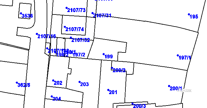 Parcela st. 199 v KÚ Komín, Katastrální mapa