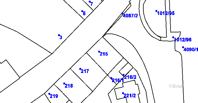 Parcela st. 215 v KÚ Komín, Katastrální mapa