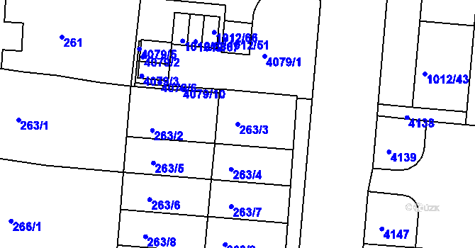 Parcela st. 263/3 v KÚ Komín, Katastrální mapa