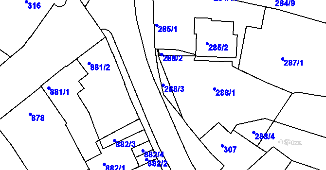 Parcela st. 288/3 v KÚ Komín, Katastrální mapa