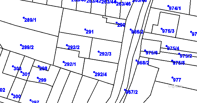 Parcela st. 292/3 v KÚ Komín, Katastrální mapa