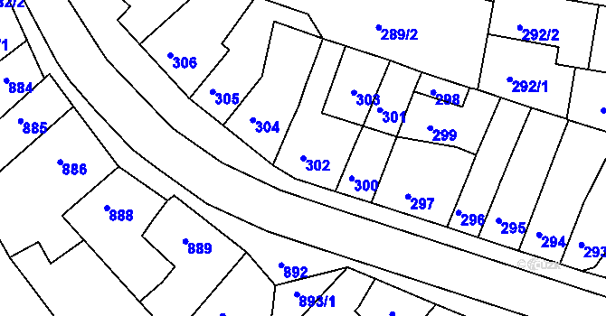 Parcela st. 302 v KÚ Komín, Katastrální mapa