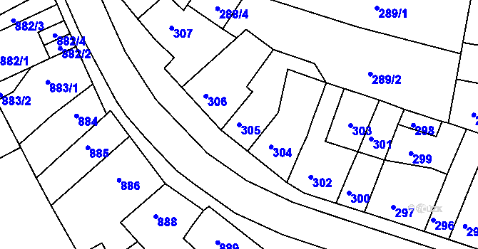 Parcela st. 305 v KÚ Komín, Katastrální mapa