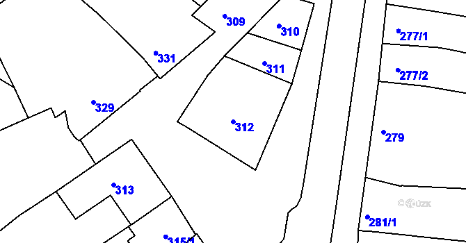 Parcela st. 312 v KÚ Komín, Katastrální mapa