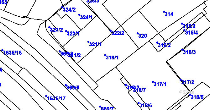 Parcela st. 319/1 v KÚ Komín, Katastrální mapa