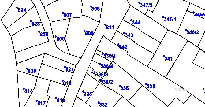 Parcela st. 336/1 v KÚ Komín, Katastrální mapa