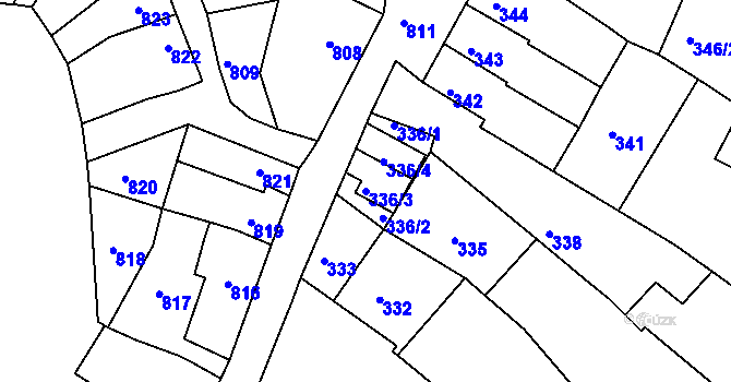 Parcela st. 336/3 v KÚ Komín, Katastrální mapa