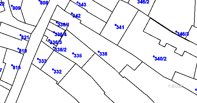 Parcela st. 338 v KÚ Komín, Katastrální mapa
