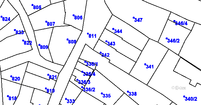 Parcela st. 342 v KÚ Komín, Katastrální mapa