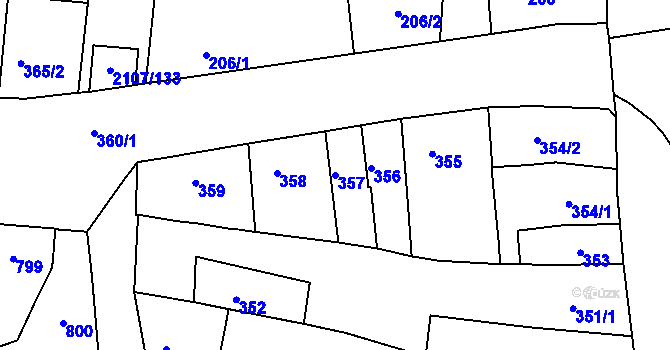 Parcela st. 357 v KÚ Komín, Katastrální mapa