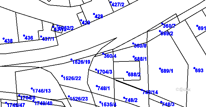 Parcela st. 360/4 v KÚ Komín, Katastrální mapa