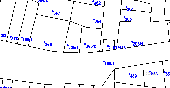 Parcela st. 365/2 v KÚ Komín, Katastrální mapa