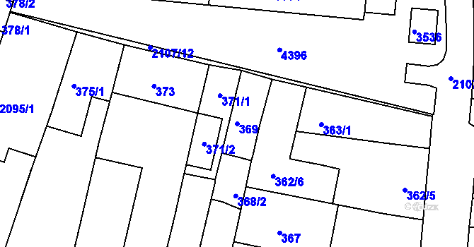 Parcela st. 369 v KÚ Komín, Katastrální mapa