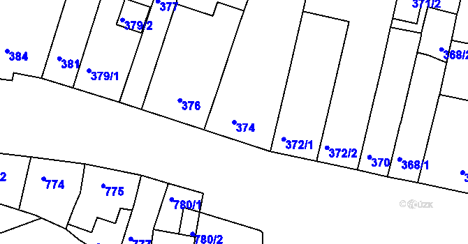 Parcela st. 374 v KÚ Komín, Katastrální mapa