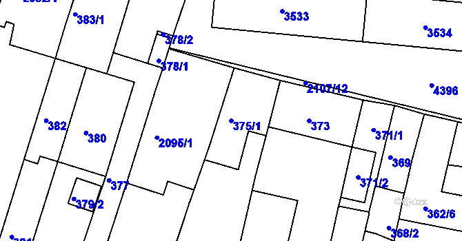 Parcela st. 375/1 v KÚ Komín, Katastrální mapa