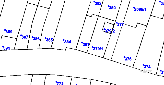 Parcela st. 381 v KÚ Komín, Katastrální mapa