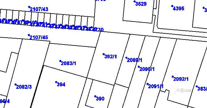 Parcela st. 392/1 v KÚ Komín, Katastrální mapa