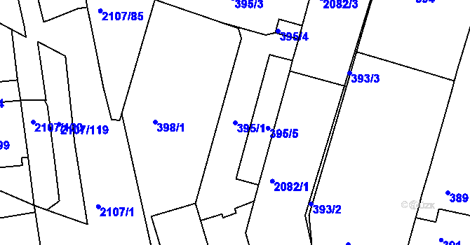 Parcela st. 395/1 v KÚ Komín, Katastrální mapa