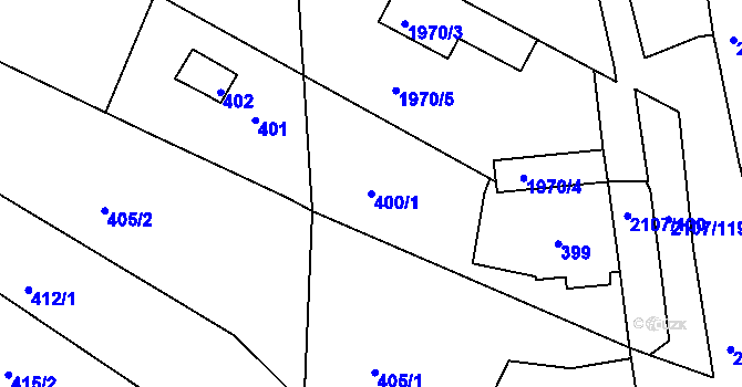 Parcela st. 400/1 v KÚ Komín, Katastrální mapa