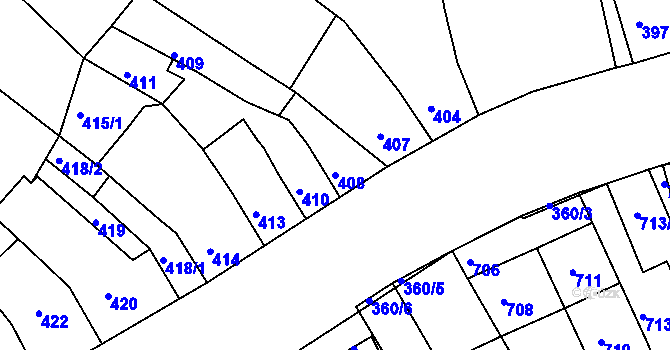 Parcela st. 408 v KÚ Komín, Katastrální mapa