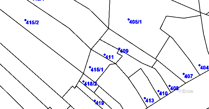 Parcela st. 411 v KÚ Komín, Katastrální mapa