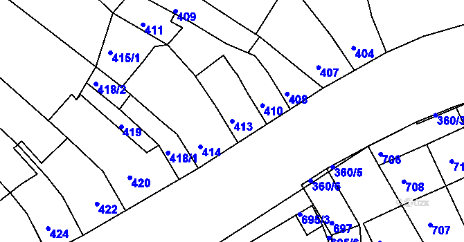 Parcela st. 413 v KÚ Komín, Katastrální mapa