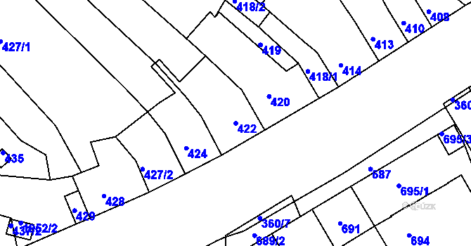 Parcela st. 422 v KÚ Komín, Katastrální mapa