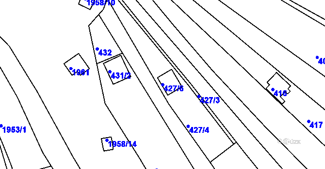 Parcela st. 427/6 v KÚ Komín, Katastrální mapa