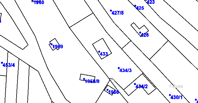 Parcela st. 433 v KÚ Komín, Katastrální mapa
