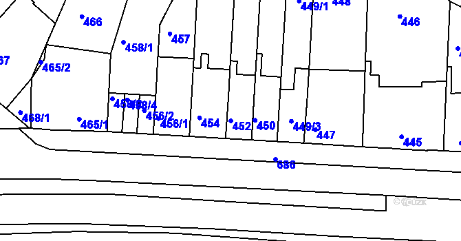 Parcela st. 452 v KÚ Komín, Katastrální mapa