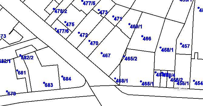 Parcela st. 467 v KÚ Komín, Katastrální mapa