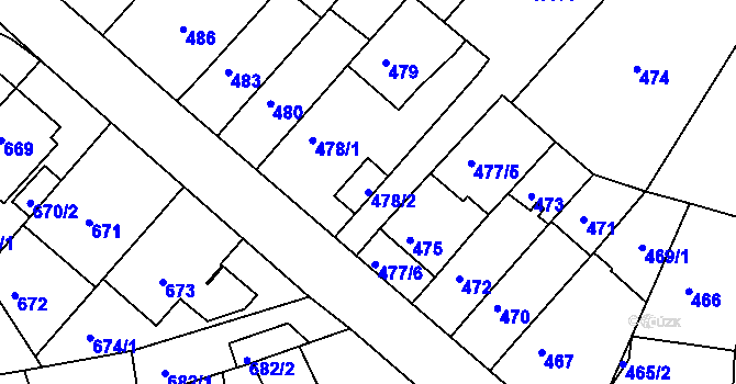 Parcela st. 478/2 v KÚ Komín, Katastrální mapa