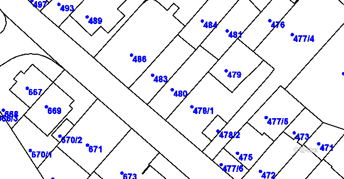 Parcela st. 480 v KÚ Komín, Katastrální mapa