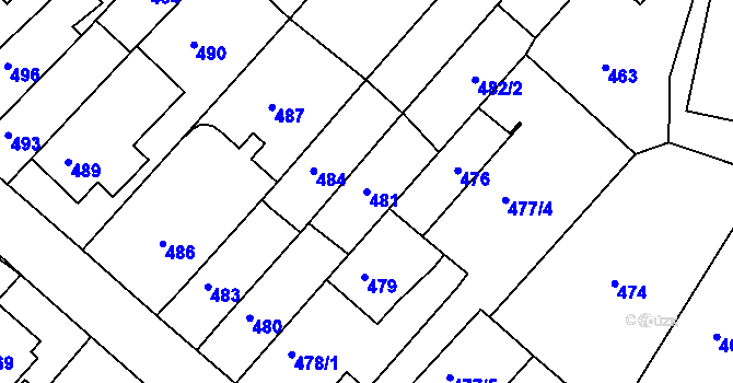 Parcela st. 481 v KÚ Komín, Katastrální mapa