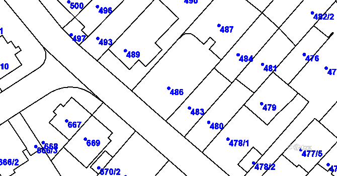 Parcela st. 486 v KÚ Komín, Katastrální mapa