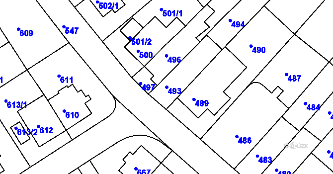 Parcela st. 493 v KÚ Komín, Katastrální mapa