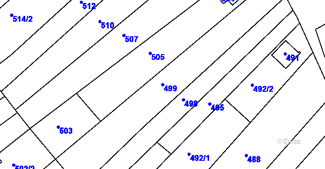 Parcela st. 499 v KÚ Komín, Katastrální mapa