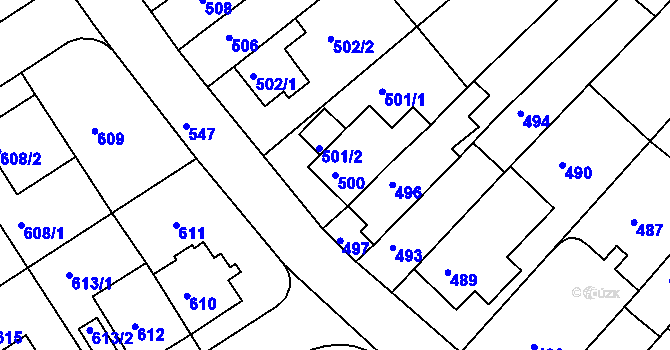 Parcela st. 500 v KÚ Komín, Katastrální mapa