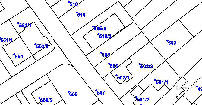 Parcela st. 508 v KÚ Komín, Katastrální mapa
