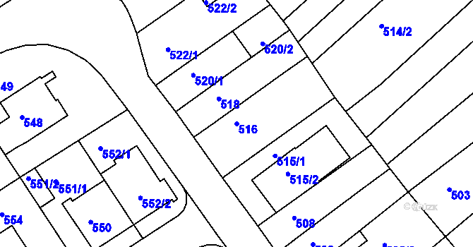 Parcela st. 516 v KÚ Komín, Katastrální mapa