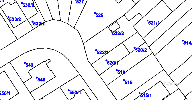 Parcela st. 522/1 v KÚ Komín, Katastrální mapa