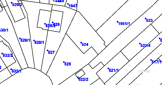 Parcela st. 524 v KÚ Komín, Katastrální mapa