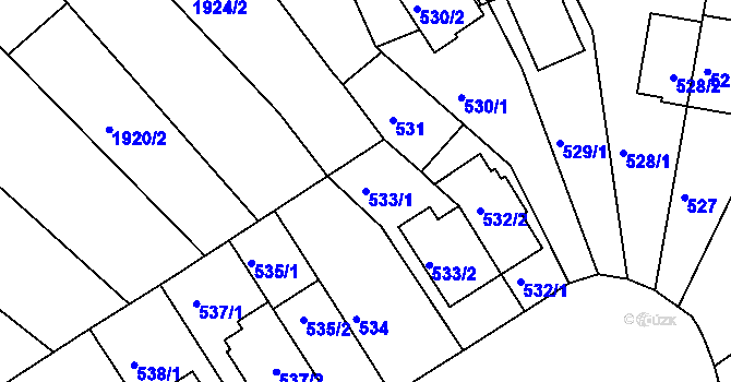 Parcela st. 533/1 v KÚ Komín, Katastrální mapa