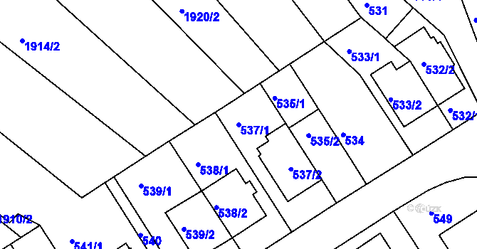 Parcela st. 537/1 v KÚ Komín, Katastrální mapa