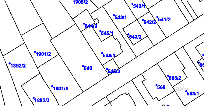 Parcela st. 544/1 v KÚ Komín, Katastrální mapa