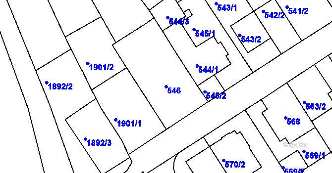 Parcela st. 546 v KÚ Komín, Katastrální mapa