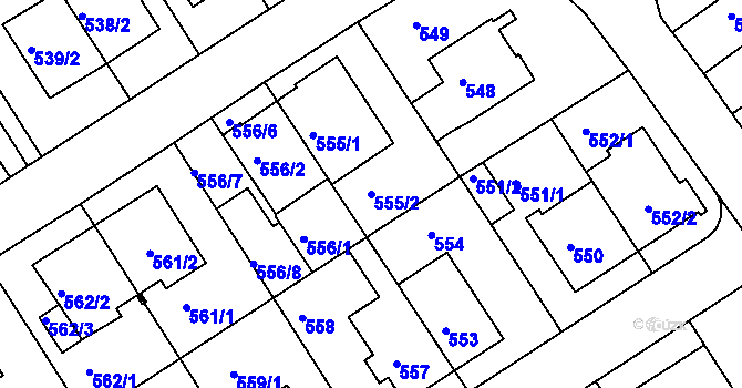 Parcela st. 555/2 v KÚ Komín, Katastrální mapa