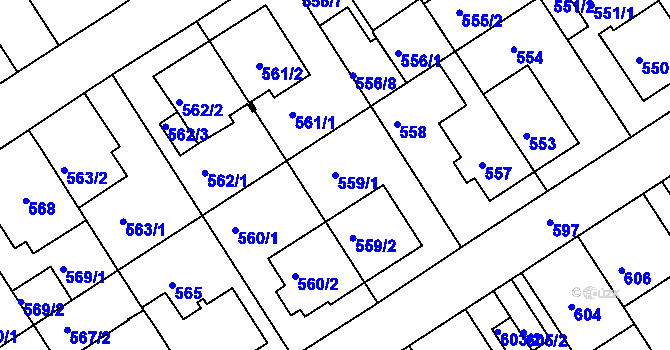 Parcela st. 559/1 v KÚ Komín, Katastrální mapa