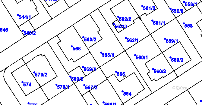 Parcela st. 563/1 v KÚ Komín, Katastrální mapa